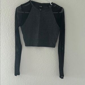 Black Mesh Long Sleeve Crop Top